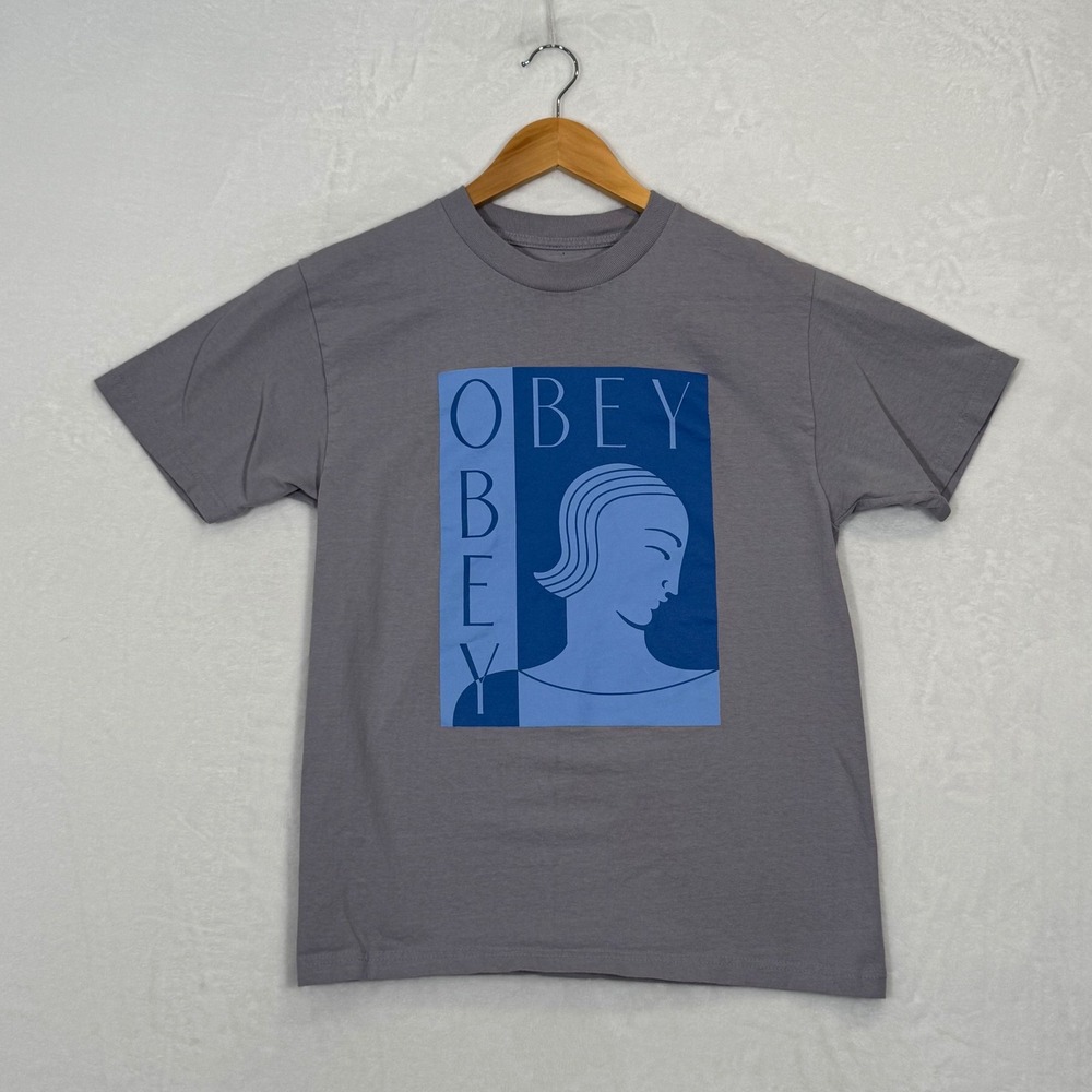 Obey Grey Blue Graphic T-Shirt Small